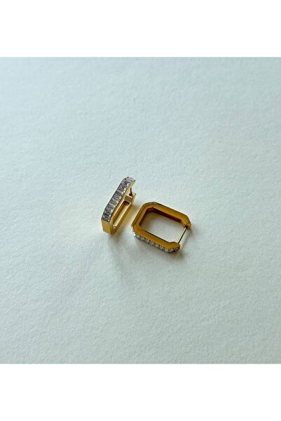 Alveole Jewelry Taşlı Dikdörtgen Çelik Halka Küpe