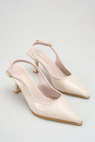 SENASTİL 04 Women's Patent Leather Pointed Toe Slingback Open Back 8 cm Thin ...