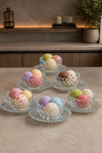 LOVAL Crystal Series Glass Titanium Coated Plate Bowl Set 12 Pieces for 6 People Rice Pudding Snack Bowl Fruit Salad Bowl