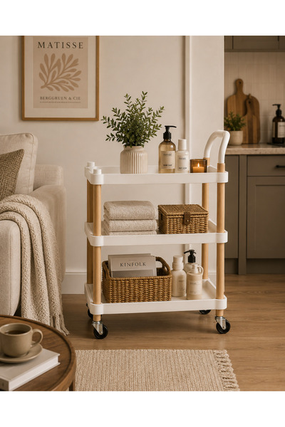 N.zone 360 Degree Rolling Wheels Three Tiers Utility Cart Storage Organizer R...