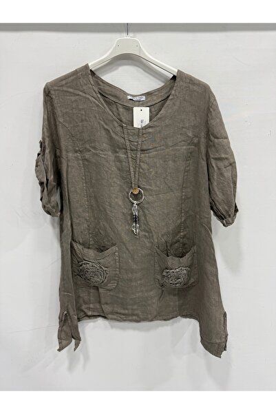 della moor Women's Mink Italian Foldable Short Sleeve Oversize Linen Tunic Si...