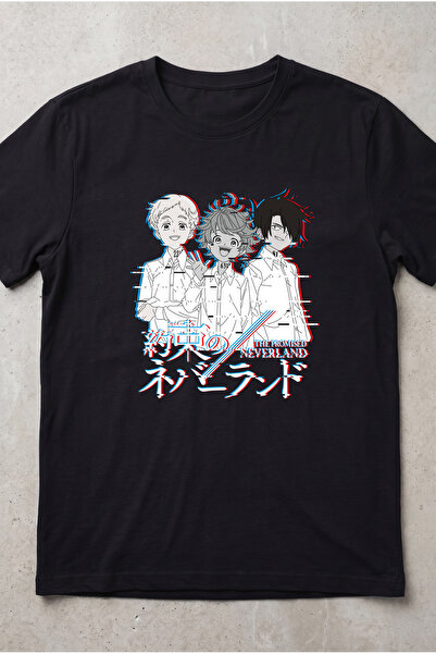 Silkensoul The Promised Neverland Glitch Effect Anime Printed Unisex Black T-...
