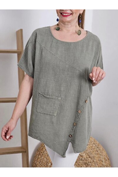 MENSAR OTANTİK Buttoned linen blouse fits standard size 38/46