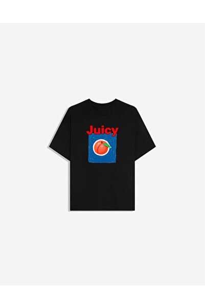 Disante تي شيرت نسائي مطبوع عليه Juicy ذو ياقة دائرية ومقاس كبير