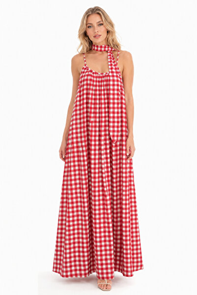 Patreon Women's Patterned Strappy Summer Combed Cotton Dress