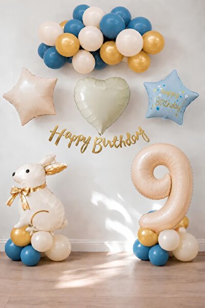 Patladı Gitti Blue Rabbit Themed 9Th Birthday Balloon Set