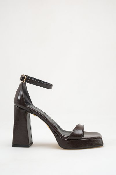 CalzatureM Coffee-Colored Wrinkled Metallic Thick Block Heel Platform Evening Dress Sandals Shoes