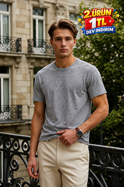 DAMGA JEANS Men's Relax Fit Short Sleeve 100% Cotton Anthracite T-Shirt