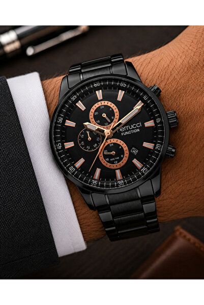 Ferrucci Men's Wristwatch Steel Band Black Color Functional Calendar Daily an...