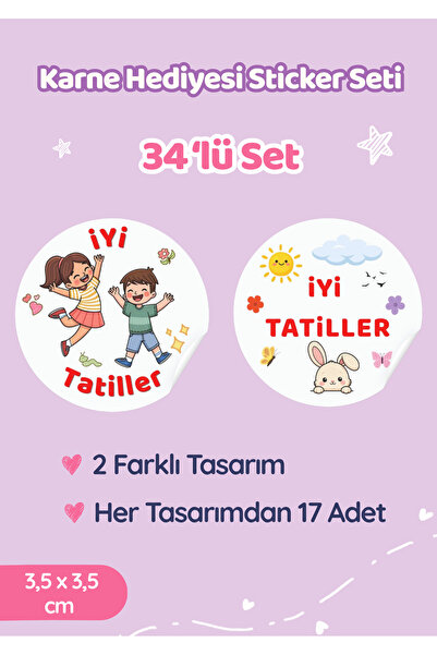 Miko Miko Şeyler 34'Lü İyi Tatiller Temalı Karne Hediye Paketleme Etiketi / S...