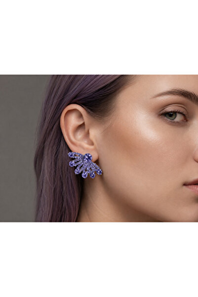 Amanda Shiny Lavender Flower Earrings - Delicate Design Purple Zircon Stud Ea...