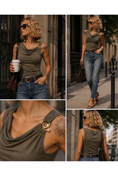 ibeeka Monroe Shoulder Buckle Detailed Allegra Degaje Collar Sleeveless Blouse