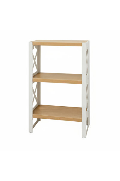 UYART HOME Metal MDF 3 Katlı Kitaplık Dekoratif Raf Düzenleyici Ahşap Tasarım