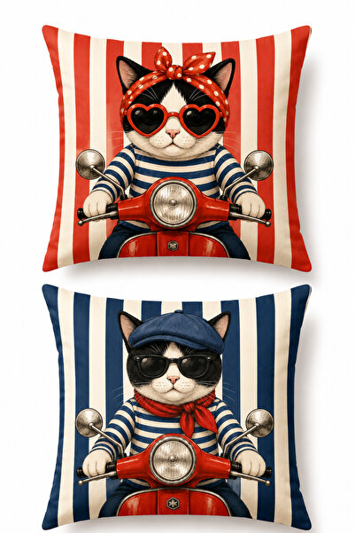 ayshome textile Set de huse decorative pentru perne Ays Home Crazy Cats