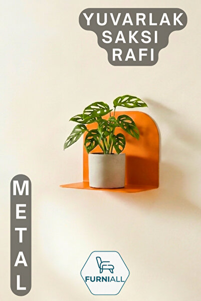 Furniall Yuvarlak Metal Saksı Rafı | Duvara Monte Dekoratif Çiçeklik