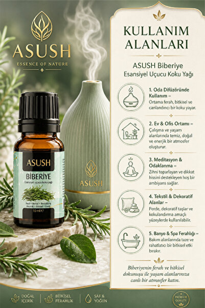 ASUSH Biberiye Esansiyel Yağ 10 ML – Bitkisel, Ferah ve Aromatik Koku Yağı