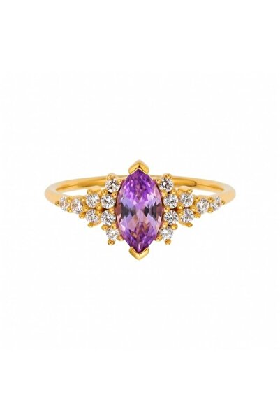 passion silver Marquise Amethyst Stone Gold Plated Ring for Women