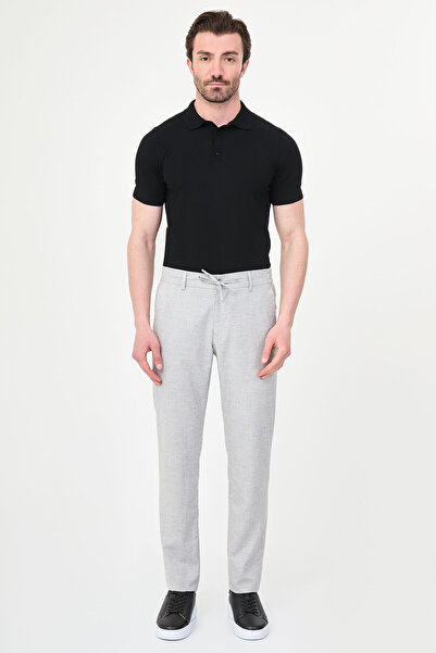 Mcr Striped Slim Fit Elastic Waist Drawstring Men's Trousers Gray - 38375.26Y