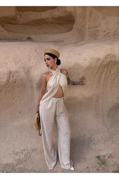 kırmızı butiks Beige Halter Neck Aerobin Set