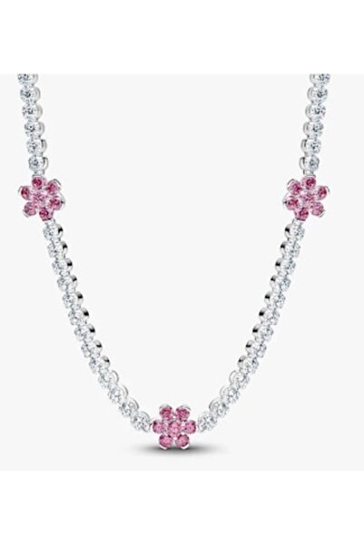 Pandora Colier tip tenis Zirconiu cu flori Roz - Argint 925