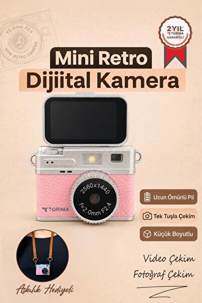 Torima Mini Dijital Kamera 2K Flip Ekranlı Selfie Video Vlog Kamerası CMR49 P...