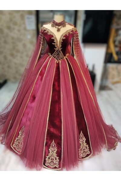 BORDO PRENSES KINA ELBİSE