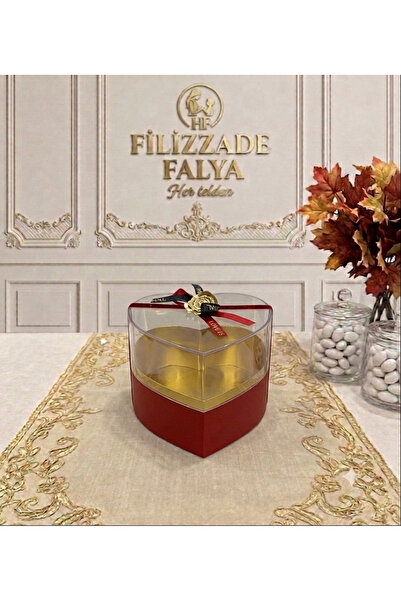 Filizzade Hediyelik Boş Kalp Kutu - Lüks Şeffaf Kapaklı Gold Detaylı Çikolata...