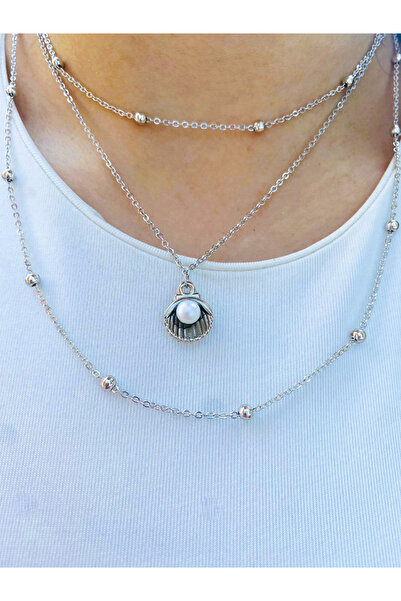 BİJUTERİ EVİ Minimalist Shell Pendant with Pearl Detail Stylish Necklace