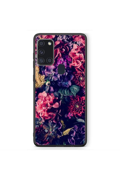 Other Samsung A21S Purple and pink flowers Black Glossy Θήκη