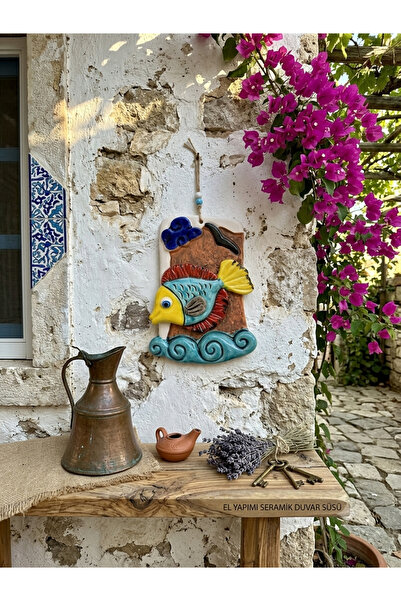 Ahşap Evi El Yapımı Seramik Balık Figürlü Duvar Süsü - Alaçatı Konseptli Bahç...