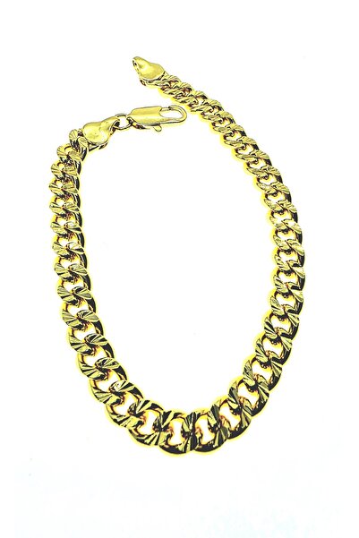 BIZZARO Brățară unisex STIL CUBAN placată cu aur 18k , model tecsturaet cu za...