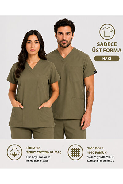 İNCİ ÜNİFORMA Likrasız Terry Cotton Scrubs Üst Forma (1 Tek Üst) | Unisex Dok...