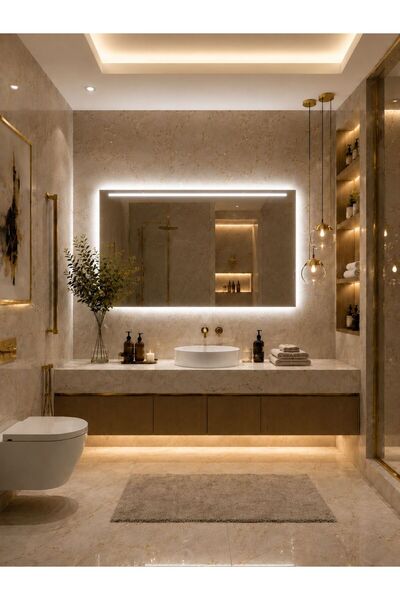 DKN Mirror One Line Ledli Dekoratif Banyo Aynası - Dokunmatik Dimmerli - Şişe...