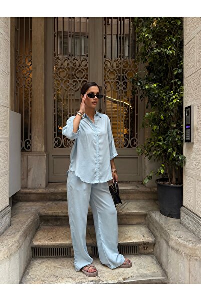 MEECY Set de pantaloni și cămașă din țesătură Tencel pentru femei