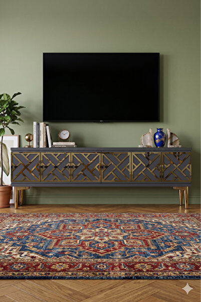 YUMEDİ DESİGN TSA1238AG - BİGA TV STAND , TV SEHPASI 120CM ANTRASİT-GOLD