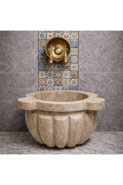banyodecor Traverten Kavun Dilimli Mermer Kurna