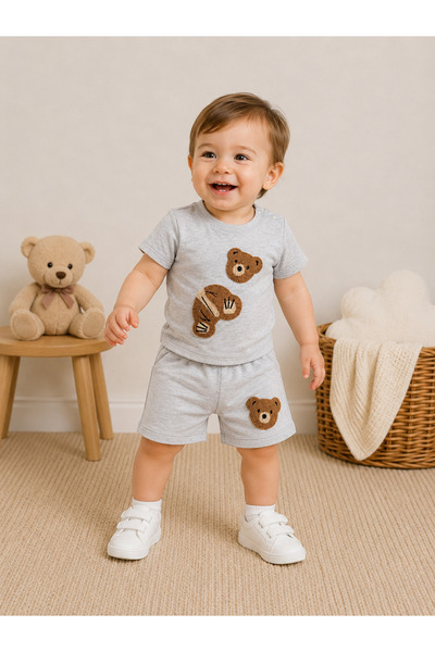Aa Bebek Summer Teddy Bear Suzy Embroidered 100% Cotton Baby Boy Short Sleeve...