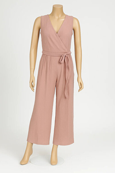 PONÇİK Women's crepe jumpsuit, tank top and long flared pants, powder pink