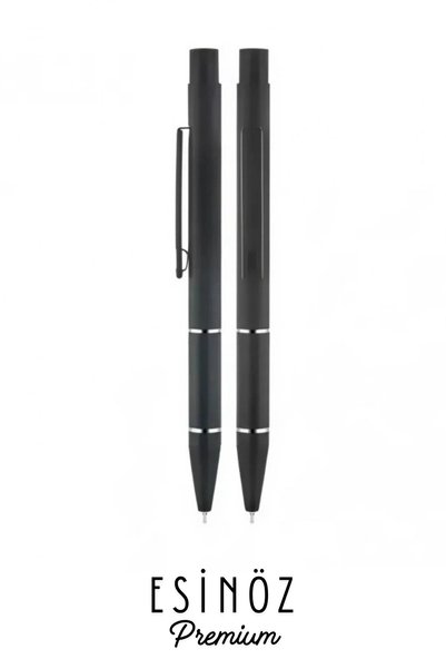 EsinÖz # Kalem Metal Super Gel Refill Pen Blue Black Ink Gel Pen Matte Black Metal Body Fluent Writing Blue Signature and Office Pen Tactical Design Push-Click Metal Blue Black Pen Gift Custom Design