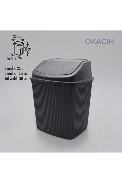 okacih Çizgili Çöp Kovası Banyo Ofis ve Mutfak İçin Click Kapaklı Kova 6 Litre