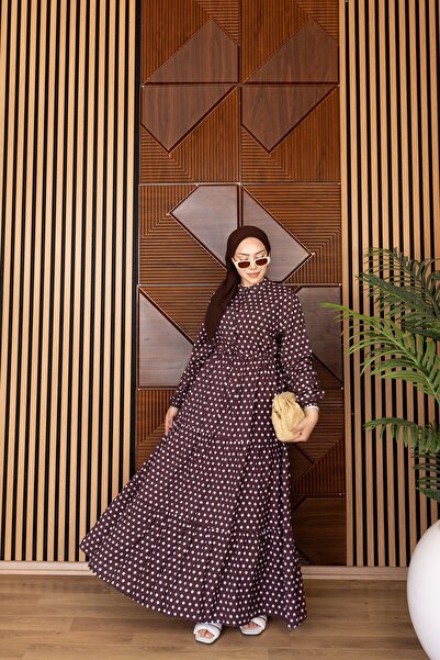 Dayfabric Puantiyeli Yazlık Mango Elbise | Bordo