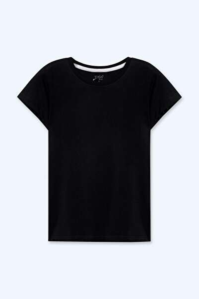 Brix Tricou cu mânecă scurtă pentru fete, 100% bumbac, culoare neagră 7701
