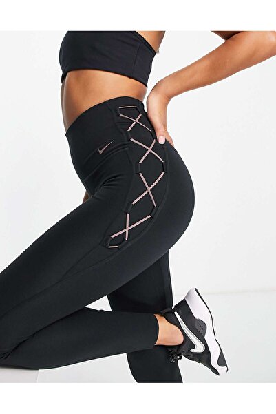 Nike One Women's High-Waisted 7/8 Lace-Up Leggings Yüksek Belli Siyah Kadın Tayt