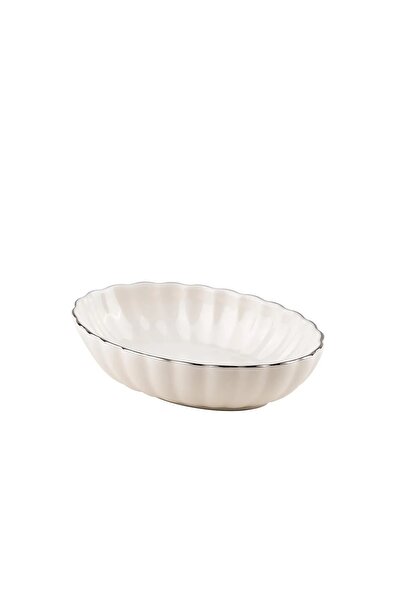 Kütahya Porselen Bone Luz Form Oval Kayık Plate Platinum Mesh 15cm Single