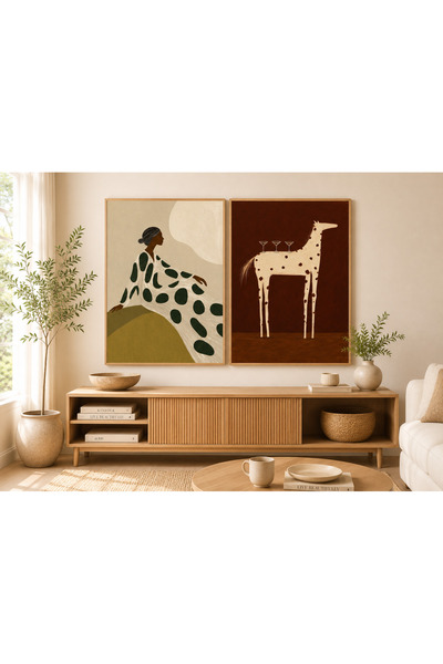 Boho wellness studio Moonlit Grace Ahşap Çerçeveli Dekoratif Poster Seti – So...