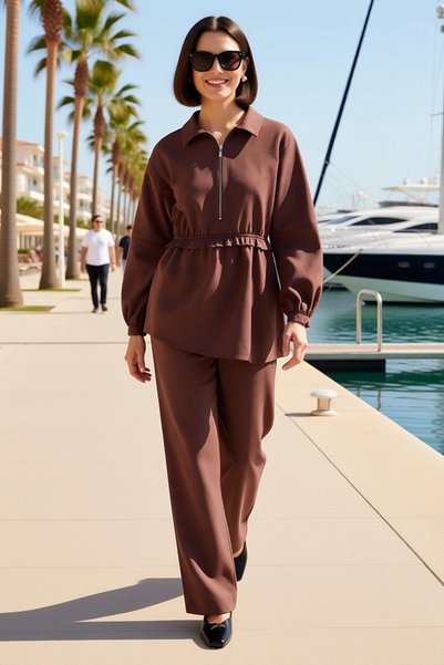 BENERLY Women's Plus Size Linen Blend Shirt Pants Set Elastic Waist Long Slee...