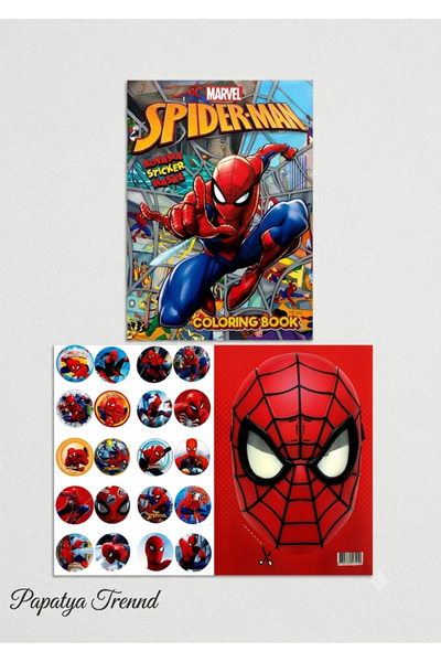 birikiyedi 2 Adet SPIDER-MAN Örümcek Adam Boyama Kitabı (BOYAMA , STİCKER , A...