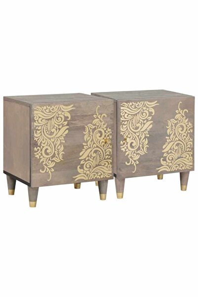 vidaxl Noptieră cu ușă 2 pcs Gri 40 x 33 x 46 cm Lemn de mango solid