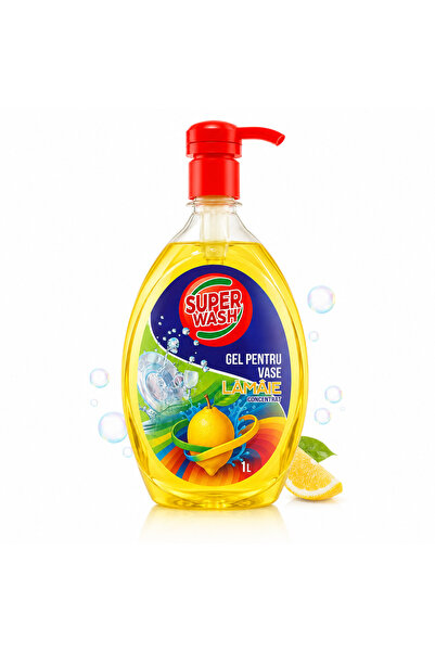 Super wash Detergent pentru vase Super Wash, Lamaie, 1 L, concentrat, cu glic...