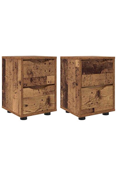 vidaxl Mese de noptieră cu sertar 2 pcs Lemn Vechi 30,5 x 30 x 43 cm
